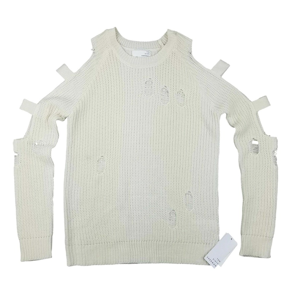 Ten Sixty Sherman Distressed Cutout Sweater Women XS Knit Open Shoulder Pullover